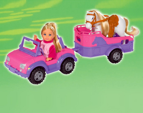Детская игрушка Steffi Love Ева в джипе с прицепом и лошадкой 