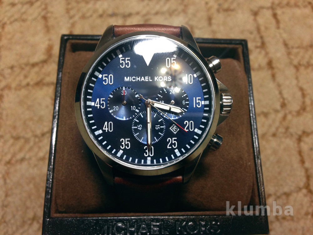 Michael Kors mk 8362 gage leather strap silver tone stainless