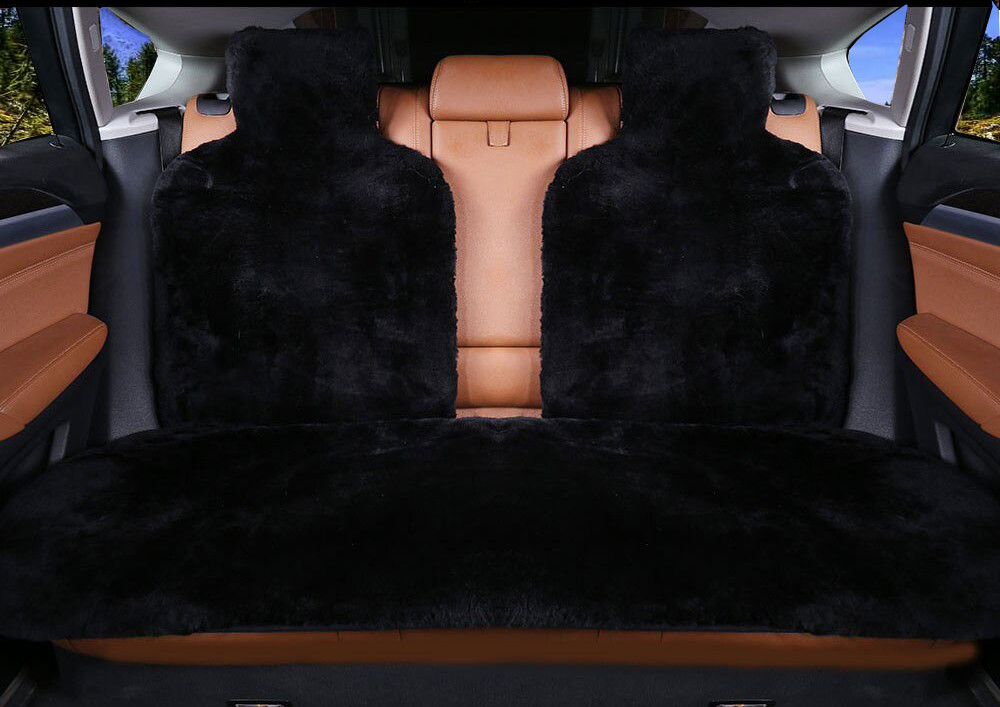 Накидка на заднее сиденье автомобиля из натурального меха овчины мутона черная фото №1