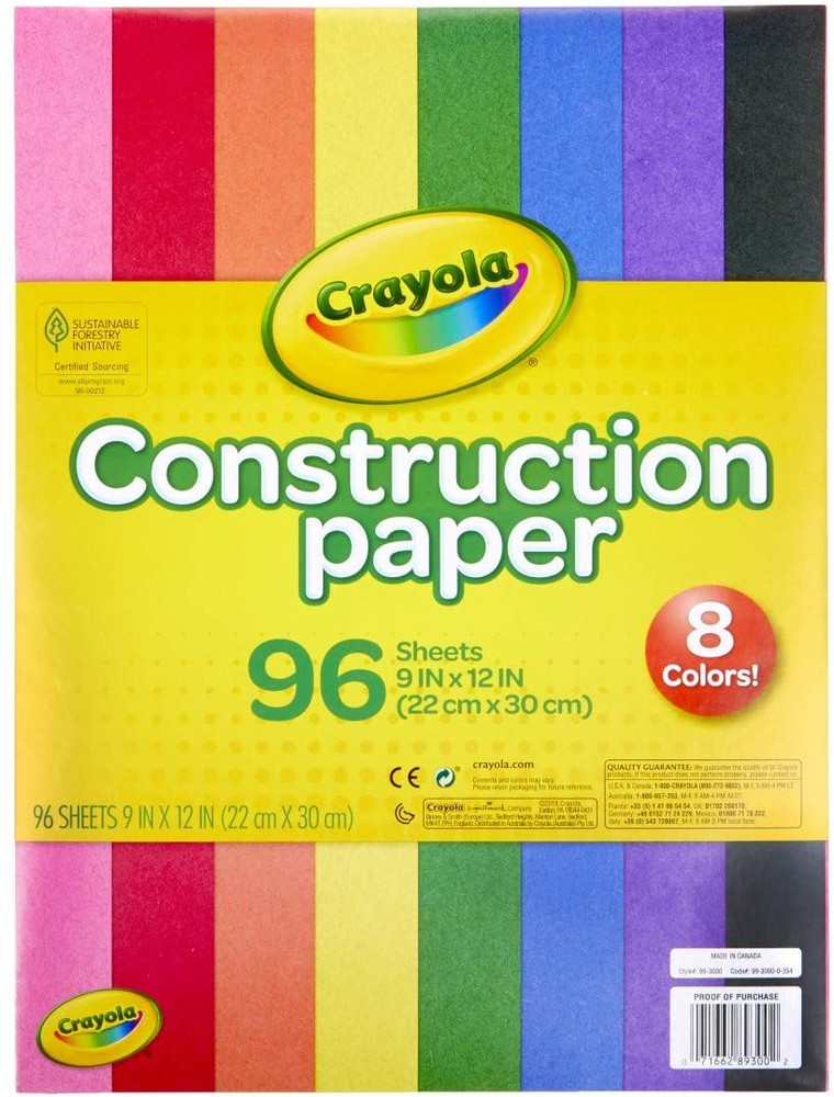 Crayola двухсторонняя цветная бумага для конструирования 96шт 8 цветов 99-3000 construction paper фото №1