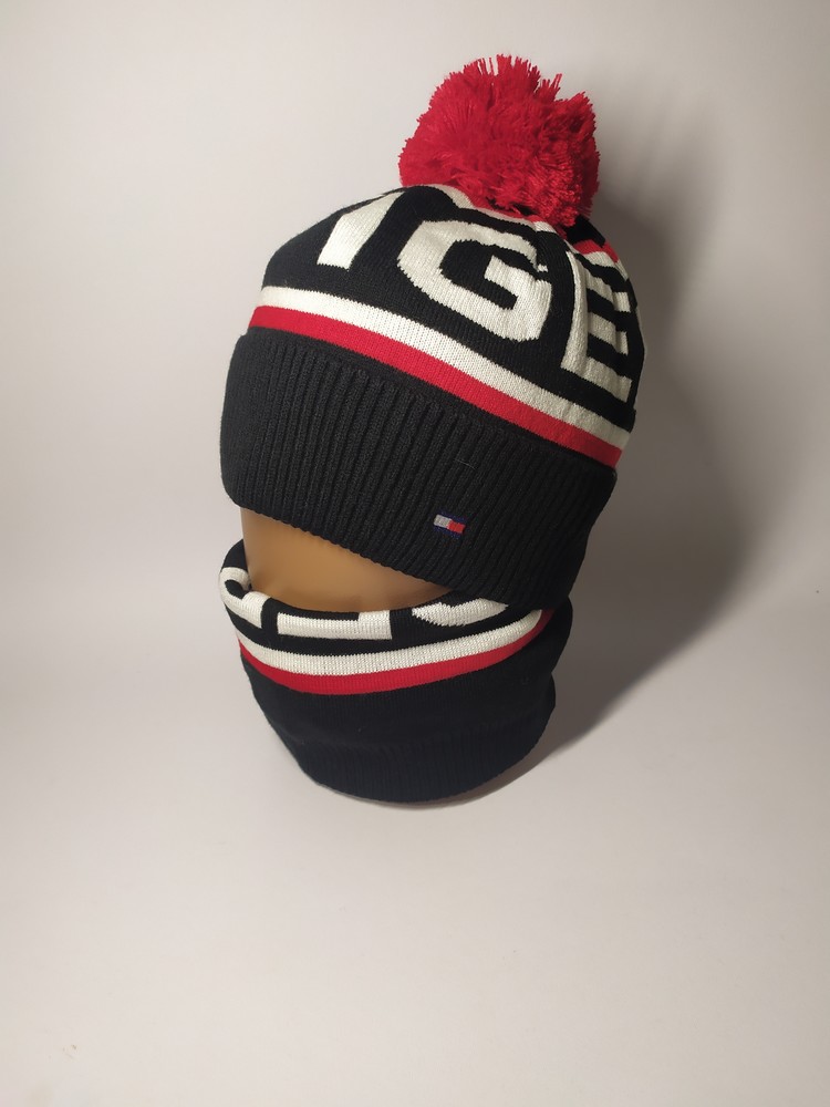 Комплект tommy hilfiger шапка и снуд хомут на флисе 50-56 фото №1