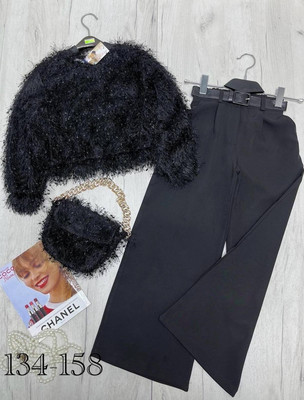 Нарядный костюм для девочки   кофточка травка, сумочка и палаццо