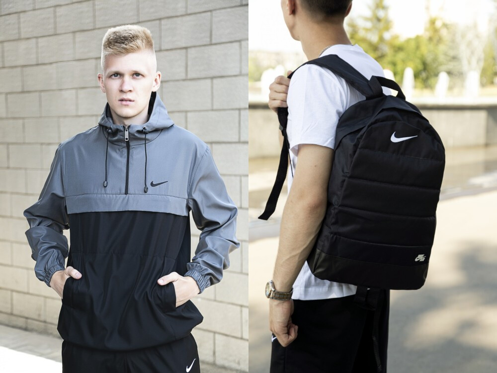 Анорак чоловічий "рresident" nike сіро-чорний + рюкзак "матрац" nike чорний фото №1