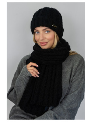 Шапка женская на флисе с шарфом комплект Нордик черний