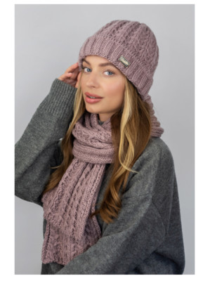 Шапка женская на флисе с шарфом комплект Нордик темная пудра