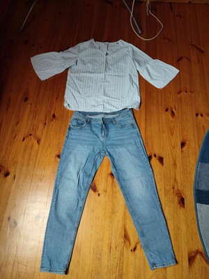 46р млм блакитні і блуза коттон у смужку